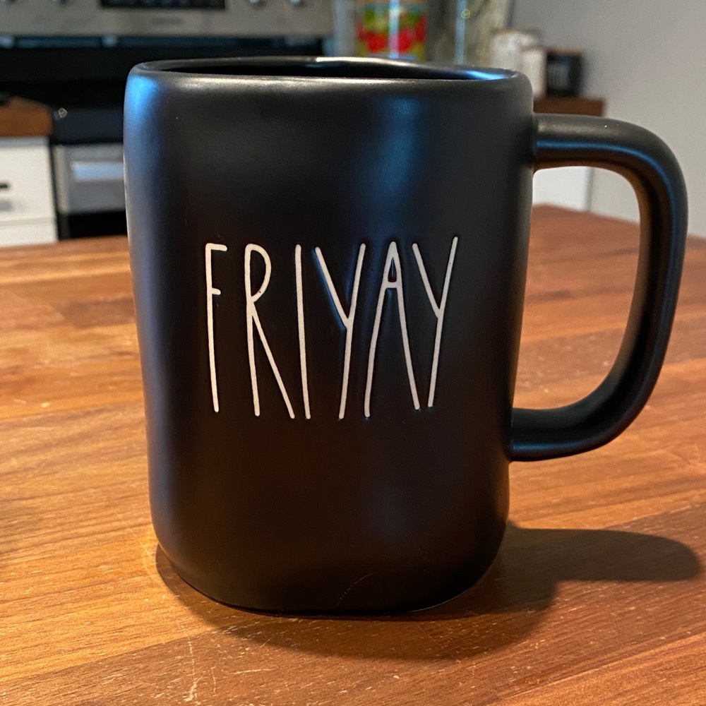 🚫SOLD🚫Rae Dunn Black 'Friyay' Mug